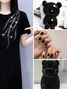 2mm-6mm Black Resin Rhinestones, Flat Back, Non-Hotfix Crystal Rhinestones, Suitable For Handmade DIY, Cups, Bottles, Glasses, Clothing, Loose Glitter Crystal Rhinestones, Craft Decoration - Black - View 3