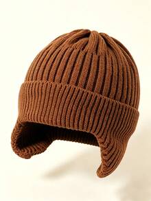 1pc Children's Ear-Protective Ribbed Knit Beanie, Soft Elastic Warm Winter Hat, Suitable For Toddler Boys And Girls Daily Outdoor Wear - Multicolor - View 8