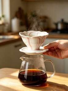 1pc Hand-Painted Striped Ceramic Coffee Dripper, Manual Pour-Over Coffee Filter, Shared Pot Dripper Filter Cup, Reusable Cone-Shaped Manual Pour-Over Coffee Tool, Coffee Accessory - Multicolor - View 3