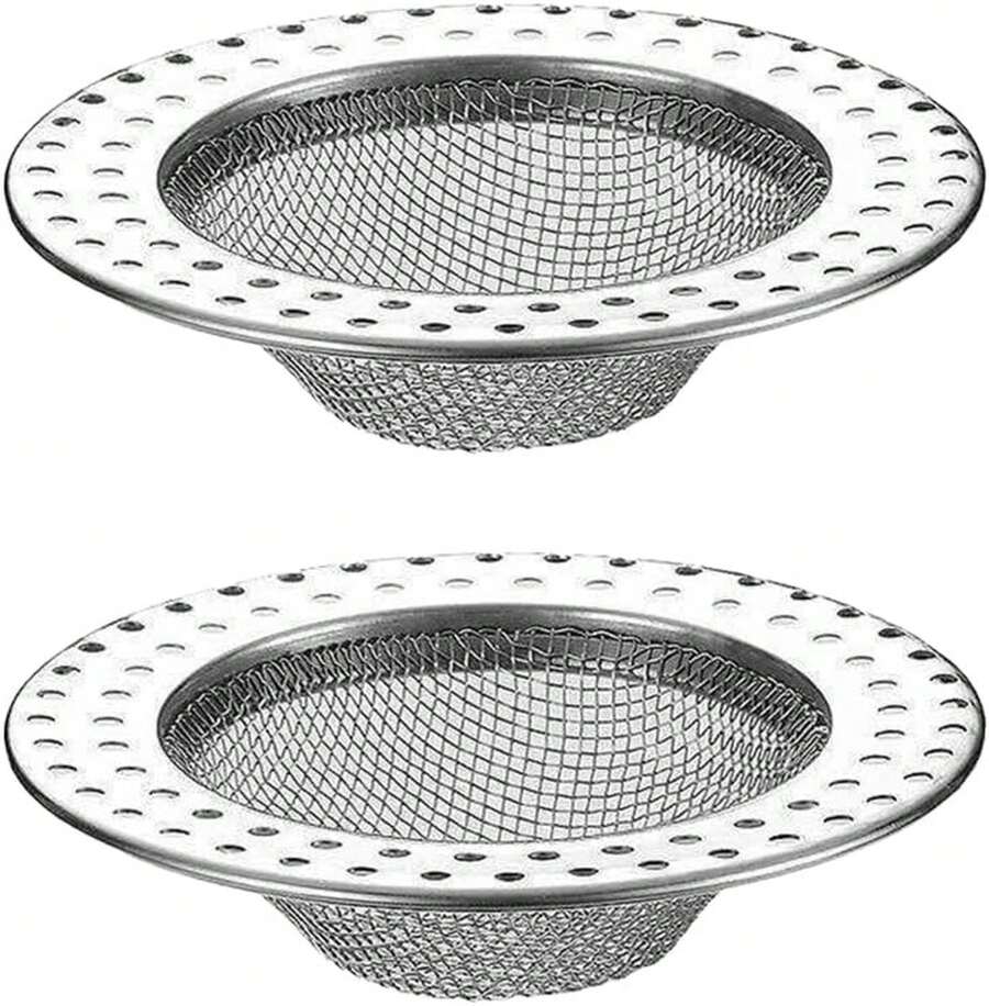 2 atrapa-cabellos para desagües de ducha, cesta de drenaje para ducha, malla de acero inoxidable, adecuada para orificios de 3 pulgadas. Filtro anti-cabellos de malla de acero inoxidable, fácil de limpiar, reutilizable y anti-obstrucción, adecuado para lavabos, desagües y bañeras de baño. - Poco profundo-2 piezas - Ver 1