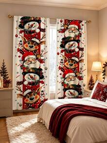 2pcs Cartoon Christmas Vertical Stacked Character Curtains, Santa Claus Snowman Reindeer Snowflake Candy Print, Polyester Material, Pocket Rod Installation, Merry Christmas Decoration 2027 Home Seasonal Bedroom Living Room Kitchen Bathroom Laundry Room Curtains, New Year Decoration, Machine Washable, Good Light Transmittance, Christmas Atmosphere Decorative Curtains, Multiple Sizes Available, 2D Flat Print, Super Cool Decorative Curtains - Multicolor - View 2