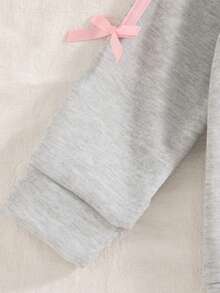 Setelan Kasual Segar 2 Potong untuk Anak Perempuan dengan Dekorasi Pita, Sweatshirt Longgar Leher Bulat dan Celana Panjang Lebar, Musim Semi/Gugur - Grey - View 6
