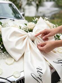 客製化新婚婚車蝴蝶結，可客製姓名大尺寸緞面蝴蝶結，新娘婚車裝飾，浪漫婚禮拍照道具，裝飾用，可重複使用，居家裝飾 - 彩色 - 查看 6