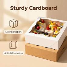 5pcs/10pcs 9.1*9.1*2.6 Inch Cake Gift Boxes With Transparent Window, Foldable Empty Paper Packaging Boxes, White And Kraft Paper Material Gift Boxes, Suitable For Party Favors, Wedding Birthday DIY Gift Packaging, Can Be Used For Halloween Candy And Cake Packaging - Multicolor - View 12