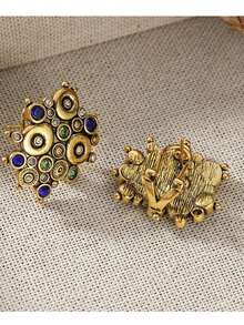 Gmzalx Women's Elegant Vintage Palace Style Asymmetrical Geometric Stud Earrings, Round Pattern Inlaid With Colorful Synthetic Cubic Zirconia, Suitable For Holiday And Banquet Occasions - Multicolor - View 7
