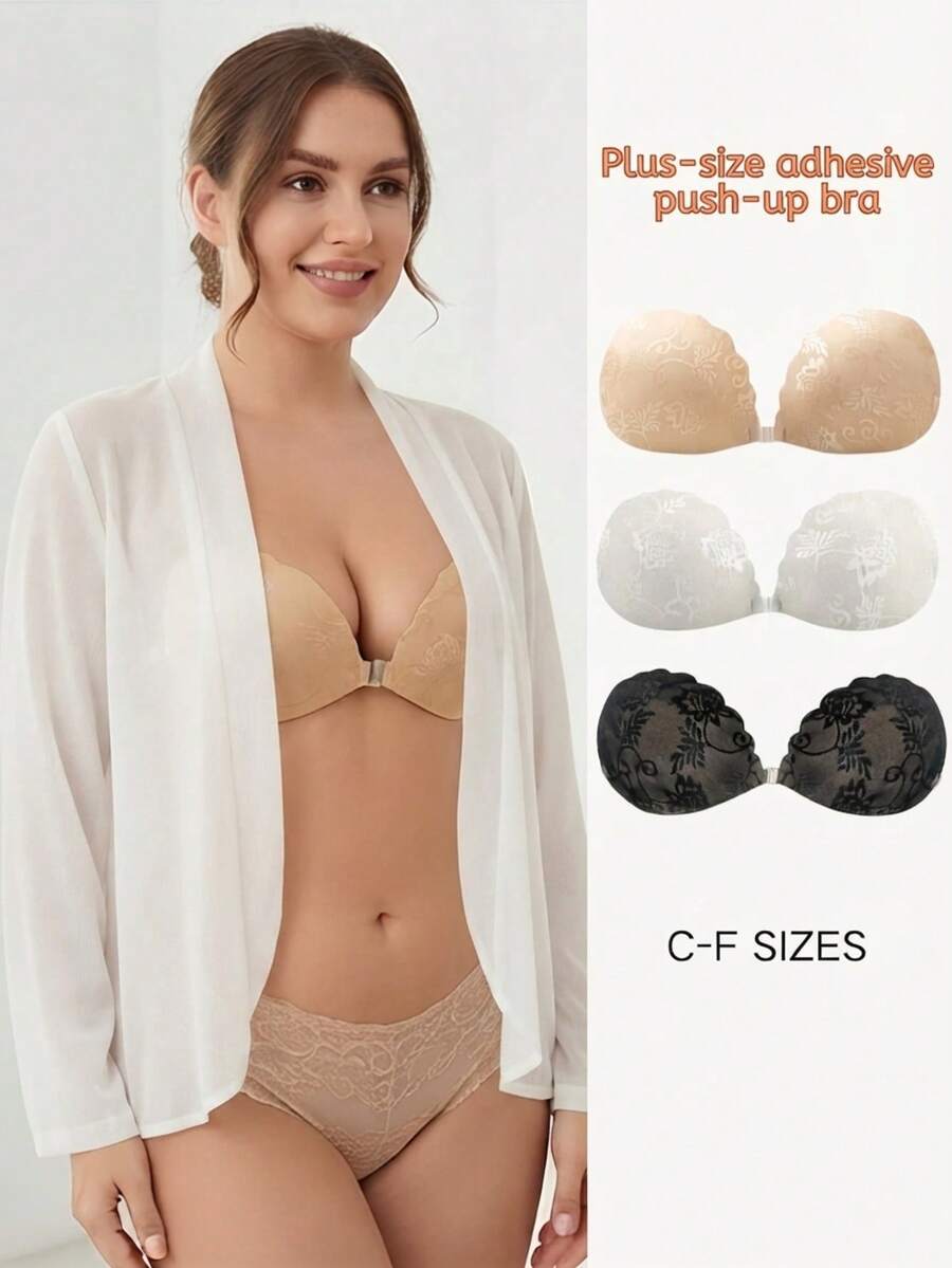 Plus Size Adhesive Invisible Bra Suitable For Multiple Cup Sizes, With Lifting And Gathering Effect-Ideal For Backless Wedding Dresses, Open Shoulder Evening Gowns And Formal Wear. - Multicolor - View 1