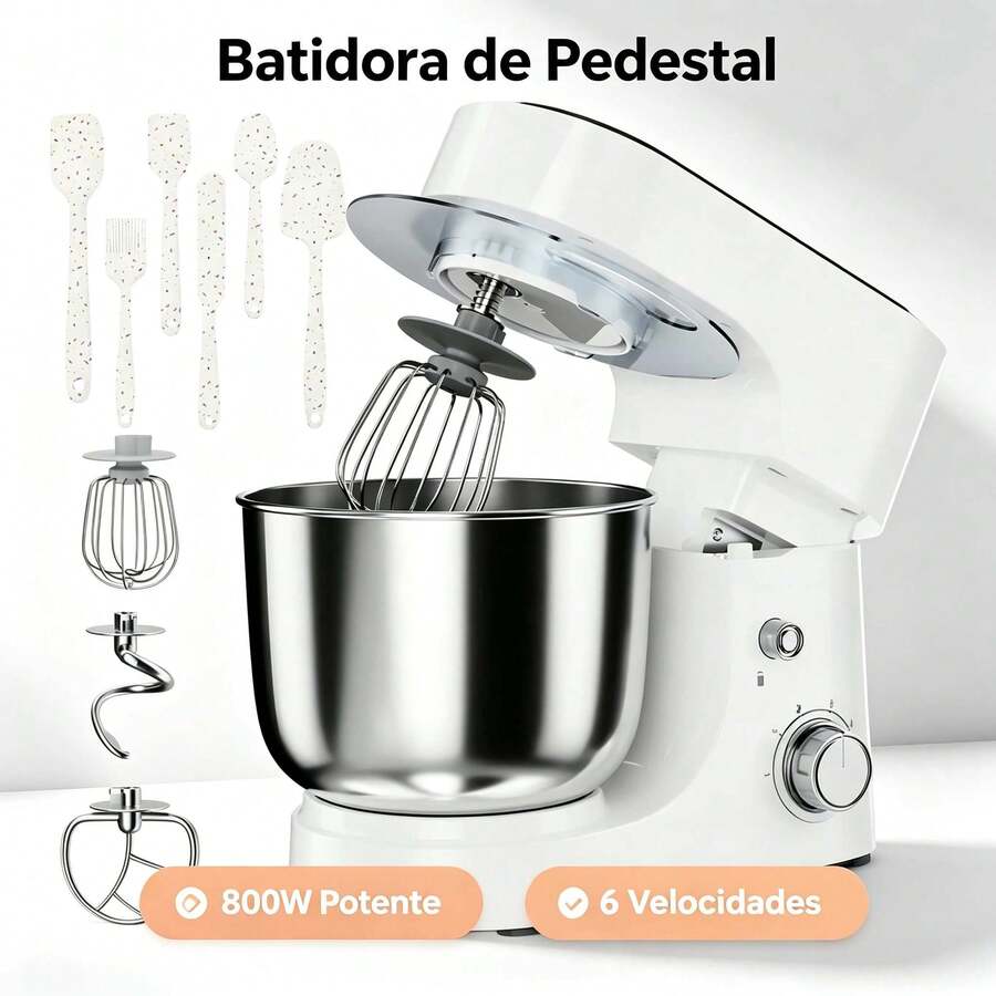 KOKILA Batidora de Pedestal Multifuncional 800W, 6 Velocidades Ajustables, Bol de Acero Inoxidable 304 de 4L, Batidora con Cabezal Inclinable, Accesorios Completos, Antideslizante, Ideal para Amasar, Batir, Repostería, Pan, Galletas, Pasteles y Cocina Casera - Tipo de Enchufe A USA (110-127V) - Ver 1