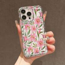 1pc Elegant Artistic Fresh Watercolor Floral UV Printed Transparent Phone Case, Compatible With IPhone 17 16 15 14 13 12 11 Pro Max Air Series, Fashion Protective Shell, Fashion Enthusiasts, Music Lovers, Perfect As Birthday Gift Valentine's Day Gift For Men And Women - Multicolor - View 3