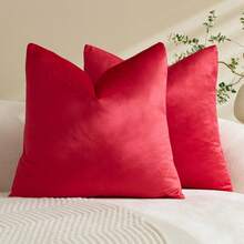 1pc/2pcs Velvet Red Solid Color Decorative Throw Pillow Cover (Pillow Insert Not Included), Square Cushion Cover, Holiday Home Decor Pillow, Soft & Comfortable Linen-Like Fabric, Modern Decor For Sofa, Bedroom, Dorm - Red - View 14
