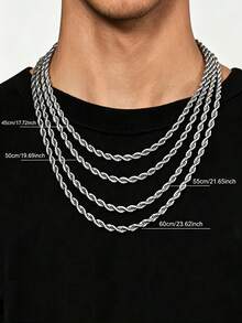 1pc Men's Stainless Steel Fashionable And Simple Rope Chain Necklace, The Perfect Jewelry Accessory - Multicolor - View 6
