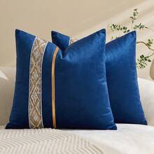 1pc/2pcs Velvet Gold Metallic Leather Sequins Embroidery Striped Throw Pillow Case (Pillow Insert Not Included), Square Cushion Cover, Holiday Home Decorative Pillow, Soft Comfortable Fabric, Modern Decor For Sofa, Bedroom, Dorm - Navy Blue - View 16