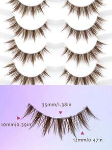 6 Pairs Brown Thick Pointed Tail Cartoon Eyelashes Invisible Curl Fluffy Natural Fresh Korean Style Faux Mink Fur Big Eye False Eyelashes One-Piece Beginner Eyelashes 009 - Brown - View 6