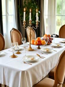 1pc Elegant White Rectangular Tablecloth - Perfect For Weddings, Parties And Outdoor Events Christmas Halloween Decoration - Durable Polyester, Multiple Sizes Available 59*102in - Multicolor - View 9