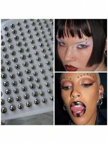 2/1pc Lip Piercing Jewelry, Y2K Style Fake Piercing Jewelry (Nose Stud, Eyebrow Stud), No-Piercing Silver Belly Button Sticker,DIY Face Rhinestone Stickers, Self‑Adhesive Eye Gems, Halloween Christmas New Year Stage Makeup Decor - Multicolor - View 4