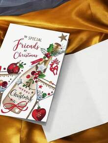 Christmas Greeting Card For Special Friends, Holiday Champagne Cocktail Christmas Card With Holly, Decorative Balls, Reindeer And Star Decorations, Holiday Handwritten Note Card, Christmas Gift For Wine Lovers And Good Friends, With Red Envelope - Multicolor - View 5