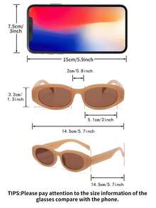1 par de gafas de moda para mujer con montura ovalada de PC color té, minimalistas, de color liso, estilo fresco, personalizadas para vacaciones - Marrón - Ver 4