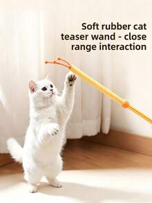 3-In-1 Cat Grooming Tool, Thickened Telescopic Design, With Double-Sided Massage/Scratching Stick And Interactive Cat Teaser, Suitable For Indoor Cats, Gently Removes Loose Fur - Multicolor - View 6