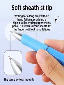 5pcs Gradient Color Neutral Pen Set, Includes 5 Pens + 10 Refills, 0.5mm Steel Nib Quick-Dry Retractable Pens, Suitable For School And Office Cute Aesthetic Writing - Gradient Gel Pen Set - View 8