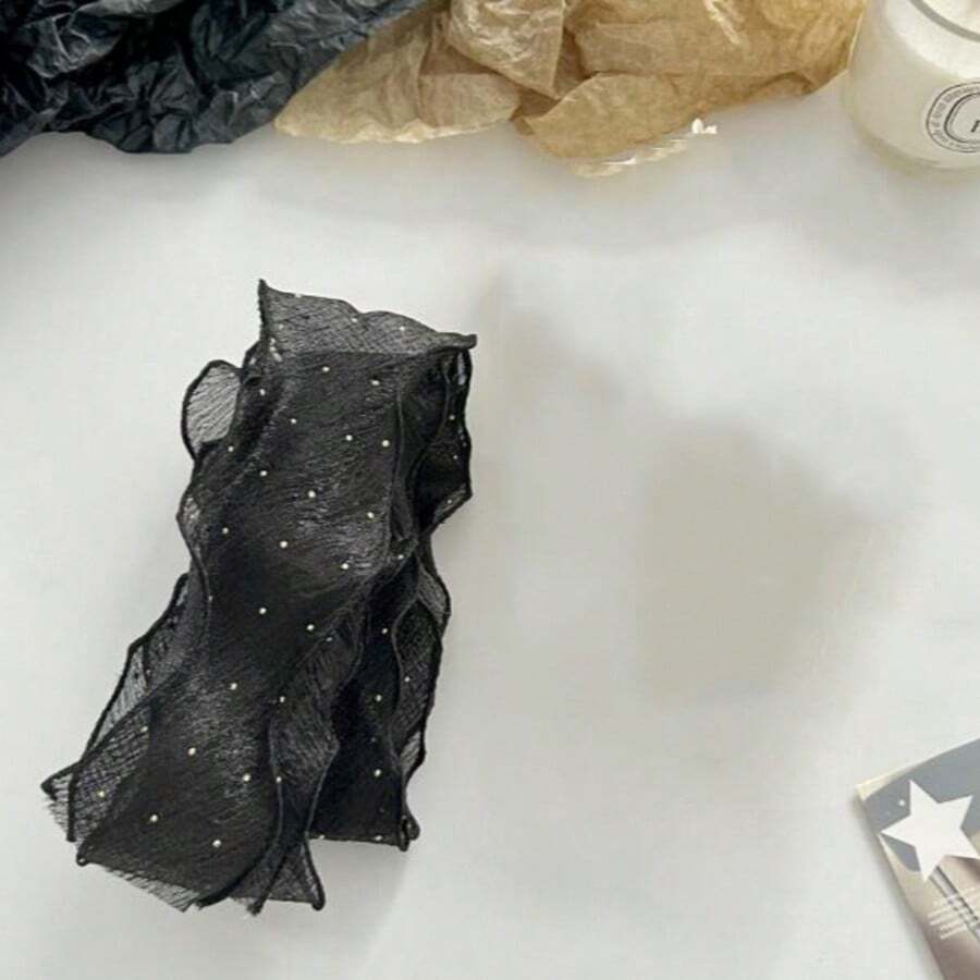 1pc Elegant Black Glitter Tulle Ribbon With Long Tail, Suitable For Bouquets, Wedding Decoration, DIY Craft Accessories And Daily Use - Multiple Styles - View 1