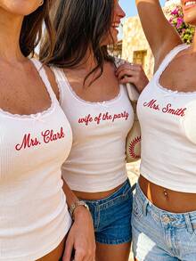 Custom Embroidered Lace Tank Top, Personalized Bridal Tank, Bridal Shower Gift, Bachelorette Party Top - Multicolor - View 5