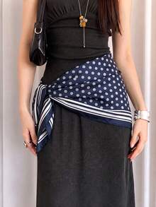 1pc 2026 Minimalist Polka Dot Print Spring Headscarf, Women's Multi-Functional Waist Belt Accessory, Fashion Headband And Hair Accessory Scarf - Navy Blue - View 6