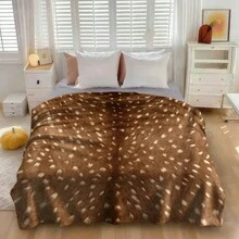 1pc Deer Print Flannel Throw Blanket, Brown Faux Fur Animal Spotted Pattern, Soft Comfortable Lightweight, Suitable For Sofa, Bed And Home Decor - Multicolor - View 5
