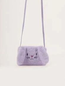 1pc Cute Rabbit Plush Crossbody Bag, Soft Fluffy Cartoon Design, Girls' One Shoulder Small Wallet - Plush - View 3