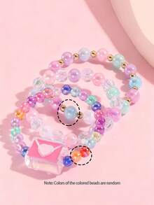 Set 3pcs Gelang Anak-Anak Bentuk Amplop Lucu Kreatif dengan Manik-manik Warna-warni, Set Perhiasan Persahabatan Kasual Sehari-hari untuk Anak Perempuan, Hadiah Pesta. - MultiWarna - View 9