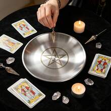Pentagram Stainless Steel Metal Altar Tray, Spiritual Ritual Energy Storage Tray, Crystal Raw Stone Aromatherapy Candle Display Base, Gothic Mystical Style Desktop Decor Dish, Midsummer Samhain Winter Solstice Spring Equinox Festival Altar Arrangement Ornament, Multi-Functional Fragrance Storage Tray - View 3