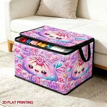 1PC Factory Direct Pink Purple Glitter Cartoon Lucky Bag Squishy Printed Pattern With Zipper Flap Foldable Storage Box - Suitable For Book Organization, Underbed Storage, Car Trunk Storage, Cosmetics, Hair Styling Tools, Office, Home Organization, Clothing, Blankets, Daily Items Large Capacity Storage. - Multicolor - View 18