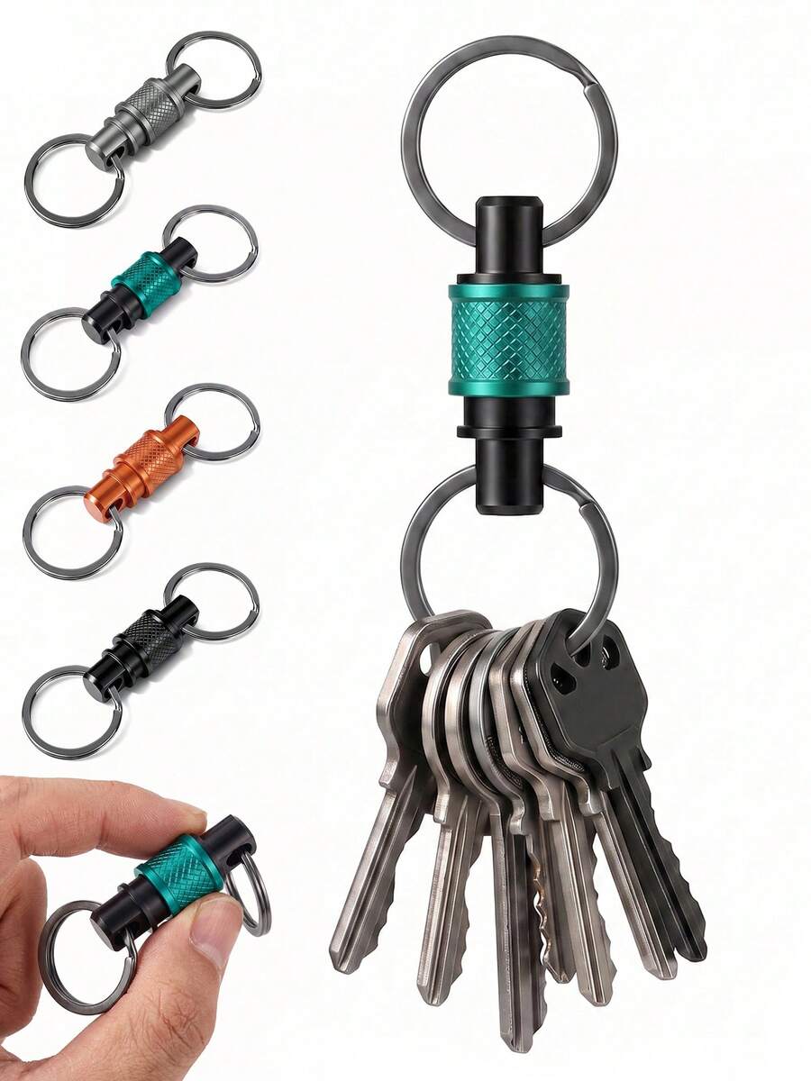MIYIN Aluminum Alloy Quick Release Keychain, 360° Swivel Detachable Key Ring With Anti‑Slip Texture, Practical Key Pendant Accessory For Home And Car Keys