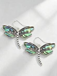 1pair Vintage Dragonfly Design Carved Pattern Dangle Earrings For Women Retro Bohemian Style Insect Earrings Jewelry Female Ear Ornaments - Earring - View 6