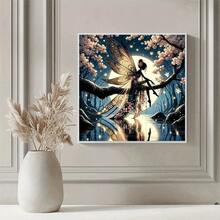 1PC | 5D DIY Diamond Painting | Moonlit Cherry Blossom Fairy Pattern Diamond Painting Kit, Round Full Drill Mosaic Craft Set, High Definition Art Diamond Painting, Focus And Relax Through DIY, Suitable For Living Room, Bedroom, Office Wall Decoration, Surprise Holiday Home Decor Gift For Family And Friends, Unframed - round diamond - View 3