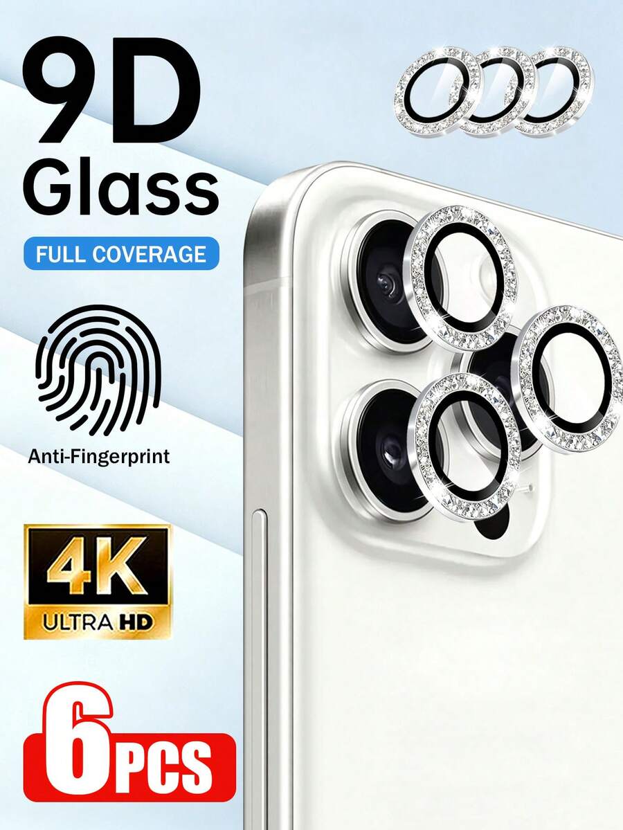 XINHONGYU 6片相機鏡頭保護膜,相容於 Phone Ultra/Phone 18 Pro Max/Phone 18 Pro/Phone 17 Pro Max、17 Air、17 Pro、16 Pro Max、16、15、15 Plus、14、13、12、11 Mini Plus Pro Max,亮面單層金屬亮粉,9H 硬度防刮螢幕保護膜,時尚配件,貼心保護殼(銀色亮粉) - 6件 - 查看 1