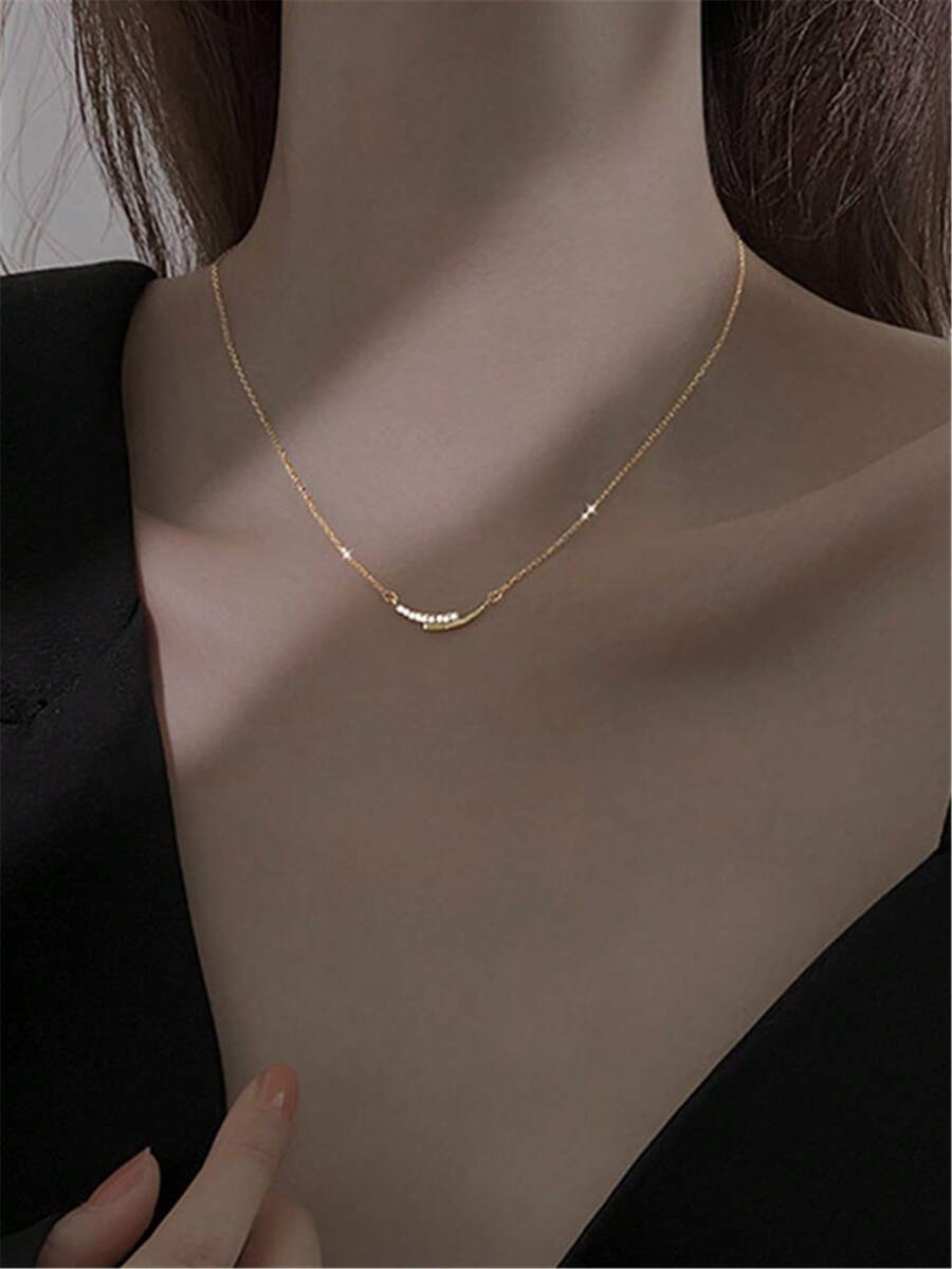 1 buah Kalung Senyum Berlapis untuk Wanita, Desain Minimalis Unik dan Personal, Rantai Tulang Selangka, Perhiasan Modis, Serbaguna, dan Elegan - Emas - View 1