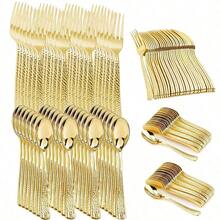 20pcs Gold Cutlery Set - Reusable Forks And Spoons, Dishwasher , Suitable For Parties, Birthdays, Weddings, Shatterproof Elegant Tableware - Gold - View 1