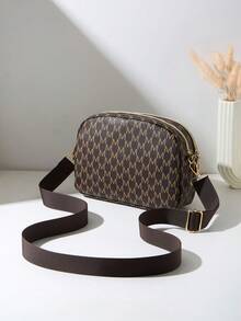 1pc Women's Casual Commuter Crossbody Bag, 4 Zipper Pocket Design, Solid Color Fashionable Letter Pattern, Textured Comfortable Handheld, Shoulder, Large Capacity, Perfect For Travel, Shopping, Commuting - Coffee - View 5