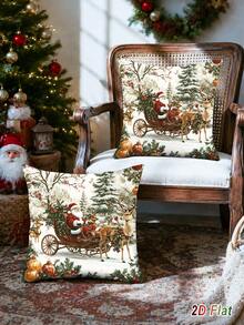 1pc Christmas Peach Skin Pillowcase, Santa Claus & Reindeer Design, 45*45cm Throw Pillow Cover, Rustic Harvest Style Holiday Cushion Cover (Pillow Insert Not Included), Merry Christmas Decoration, Christmas Decor, Christmas Eve Decor, Christmas Gift, Christmas Home Decor, Xmas Decor, Suitable For Living Room, Bedroom, Bed Decor - Multicolor - View 9