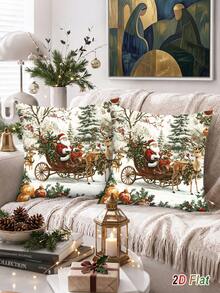 1pc Christmas Peach Skin Pillowcase, Santa Claus & Reindeer Design, 45*45cm Throw Pillow Cover, Rustic Harvest Style Holiday Cushion Cover (Pillow Insert Not Included), Merry Christmas Decoration, Christmas Decor, Christmas Eve Decor, Christmas Gift, Christmas Home Decor, Xmas Decor, Suitable For Living Room, Bedroom, Bed Decor - Multicolor - View 3