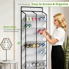 20-30 Pairs Door Hanging Shoe Rack, Mesh Hanging Shoe Storage With 20 Deep Pockets, 10-Tier White Door Shoe Rack, Suitable For Sneakers, Boots, With 4 Adjustable Hooks - Multicolor - View 9
