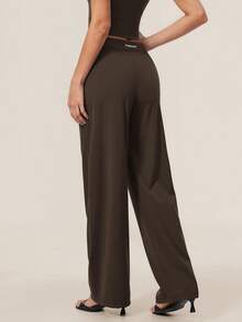 TimeOff Women's 1pc Solid Color Autumn/Winter Pleated Front Side Pocket Straight Wide Leg Long Pants - Coffee Brown - View 10