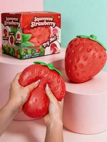 1pc Cute Realistic Strawberry Squeeze Toy, Soft Rebound Sensory Stress Relief Toy For Kids And Adults, Desktop Decoration, Relieves Anxiety, Improves Daily Mood, Suitable As Party And Holiday Gift (OPP Bag Packaging) - Multicolor - View 2
