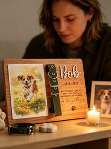 Personalized Custom Pet Memorial Plaque With Photo & Collar Clip, Engraved Name/Life Years/Quote, Wooden Base, Photo Slot, Collar Holder – Perfect For Home Decoration, Keepsake Gift For Pet Lovers (Dog/Cat Owners) - Brown - View 7
