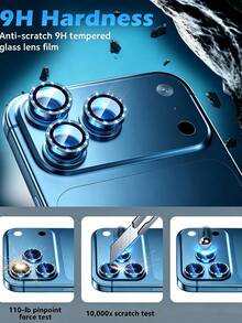 3入組 [2026新款] 9H 鋼化玻璃亮面相機鏡頭保護貼，適用 18 Pro/18 Pro Max/17 Pro Max/16 Pro Max/15 Pro Max/14 Pro Max/13/12/11 Pro Max，HD 高清防碎金屬閃光燈鏡頭蓋，易安裝，相容手機殼，含包裝，藍色，送給家人與朋友的時尚禮物 - 藏蓝色 - 查看 2