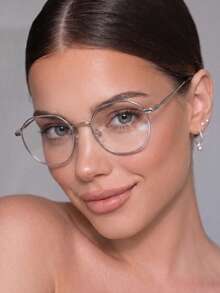 1 pieza Gafas de mujer de metal minimalista elegante artístico geométrico ultraligero, uso diario, escuela, elegante casual decorativo con lentes transparentes, adecuado para trabajo, regreso a la escuela, fotografía callejera, uso de teléfono, citas, etc. - Plateado - Ver 6