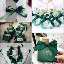 2 rollos de cinta de satén de poliéster para cajas de regalo, cajas de dulces y decoración floral, material DIY para rosas hechas a mano, cinta para envolver regalos de vacaciones - verde oscuro - Ver 4