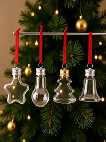 10/1pc Refillable Christmas Tree Shaped Hanging Ornament, 50ml Clear Plastic Ball Bottle, DIY Fillable Color, Suitable For Christmas Tree, Holiday Party Decoration - Multicolor - View 3