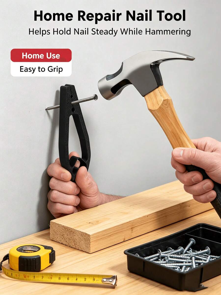 Nail Holder Tool For Hammering, Non-Slip Plastic Nail Fixer, Portable Hand Protection Clamp For Woodworking, Home Repair And Basic Construction, Practical Household Hardware Accessory