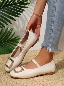 2026Women's Spring New ArrivalTrendsGold Chain Elegant Slip-On Loafers,Lightweight, Comfortable, VersatileRubber Flat Shoes - Beige - View 8