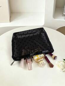 6pcs Women's Vintage Black Polka Dot Mesh Travel Storage Set, Multi-Layer Multi-Size Makeup Bag, Multi-Size Combination Toiletry Bag, Suitable For Home Storage, Essential For Short Trips, Can Be Used As Holiday Gift - Black - View 8
